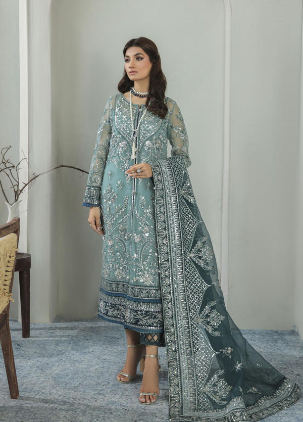 Elysian – Emerald & Sea Green Embroidered Formal Net Suit (3-Piece Unstitched Set)