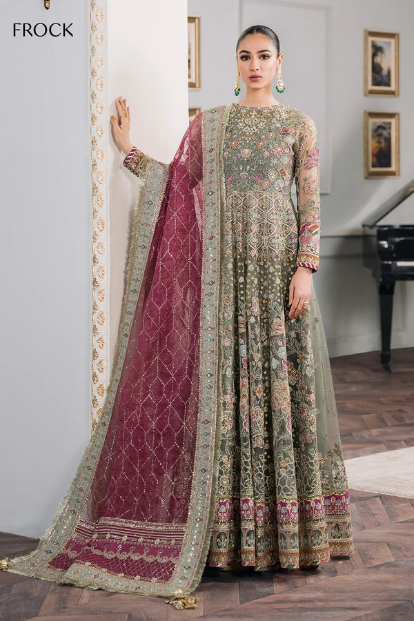 Zarin – Pista Green Embroidered & Hand-Embellished Bridal Maxi (3-Piece Unstitched Set)